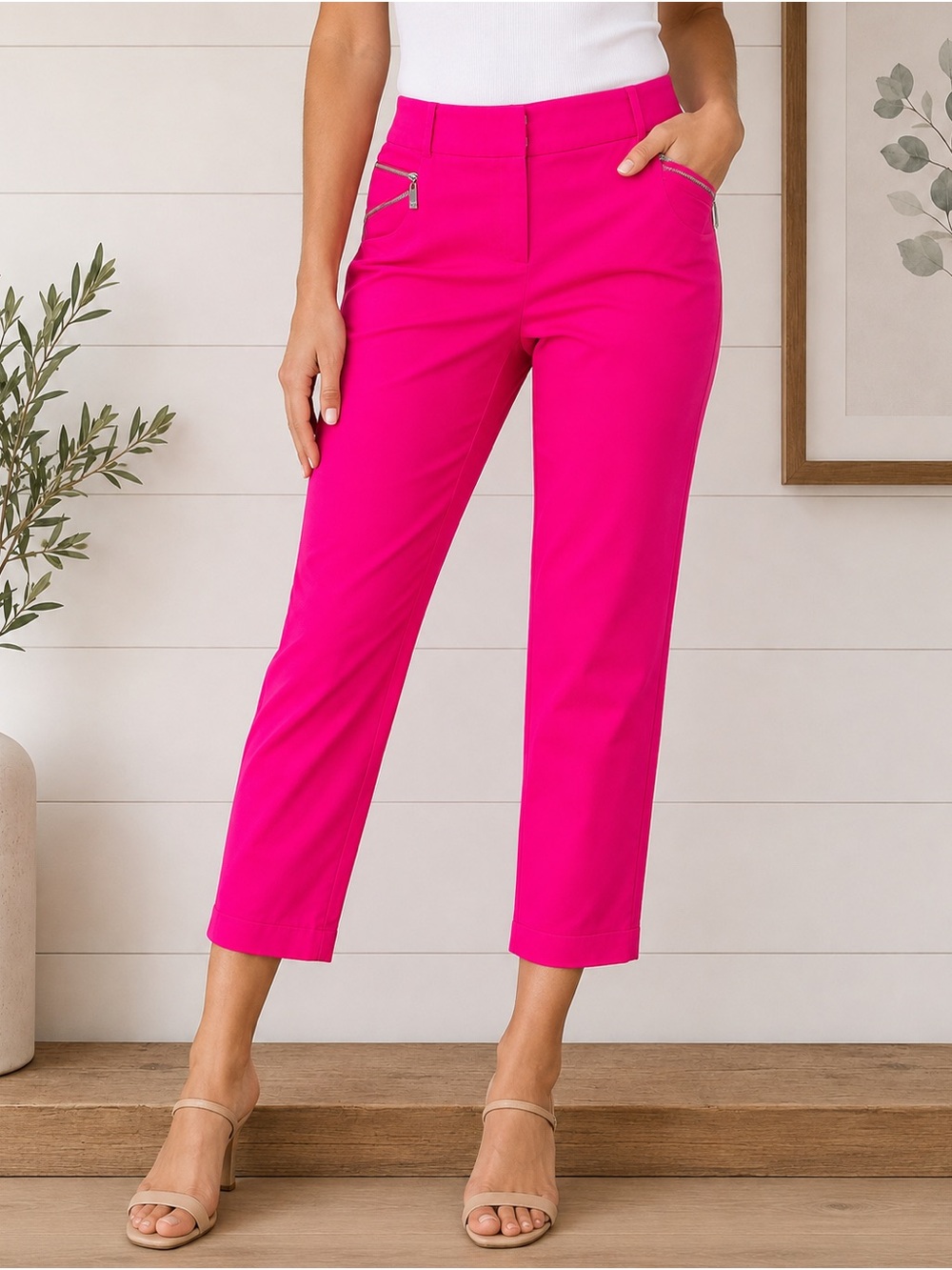 Chaus New York Hot Pink Fuchsia Cropped Pants Size 6